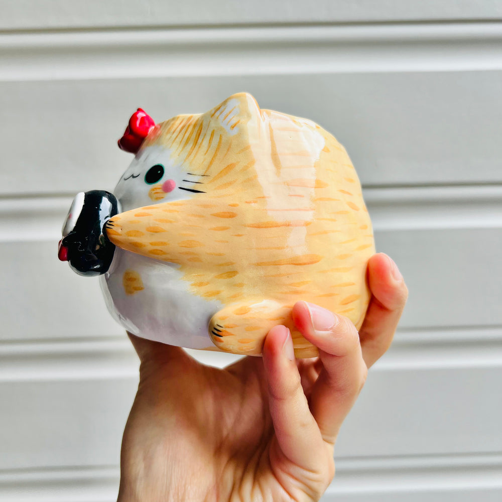 Ginger cat pot with No face friend, photo 3 of 5