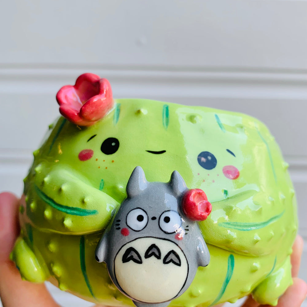 Flowery cactus pot with Totoro friend, photo 6 of 6