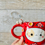 LNY DARUMA CAT MUG with cat friends