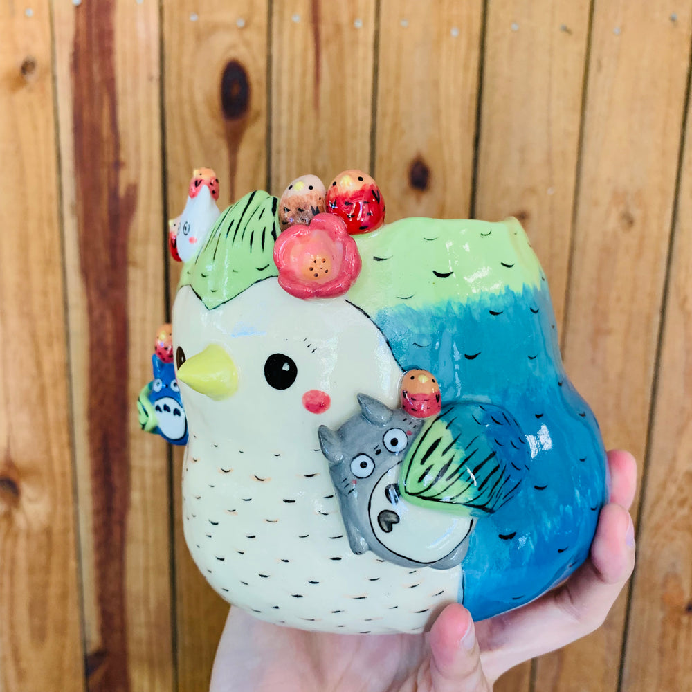 Big birdo pot with Totoro and baby bird friends, photo 3 of 10