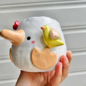 Flowery duck pot with duck friend