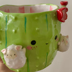 Flowery cactus pot with lamby friends