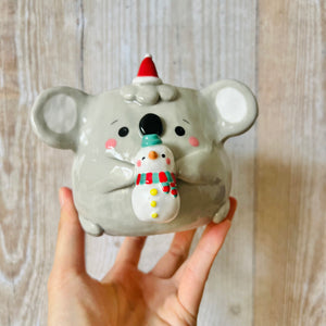 FESTIVE KOALA POT with snowman friend