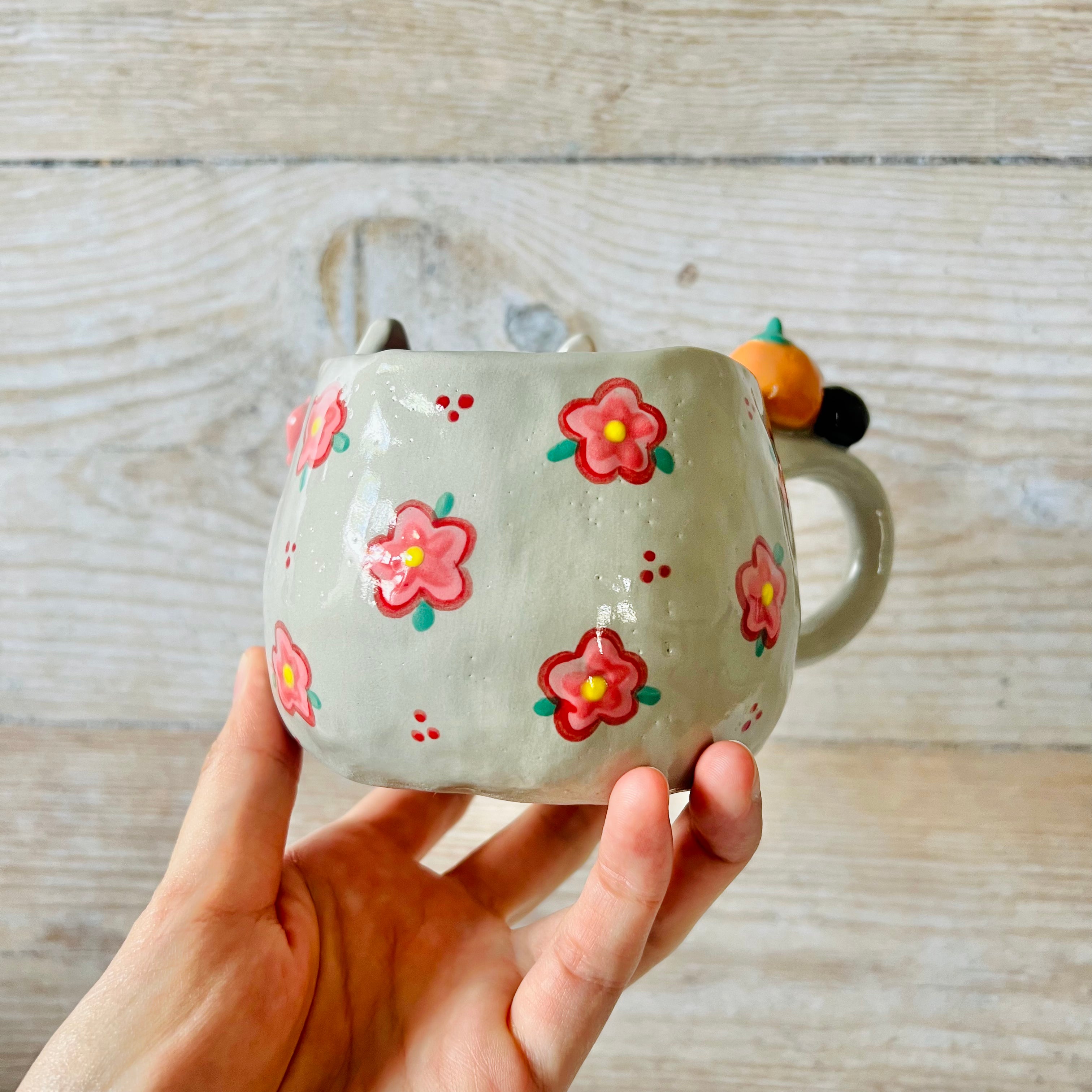 LNY TOTORO MUG with cat Daruma and mandarin friends