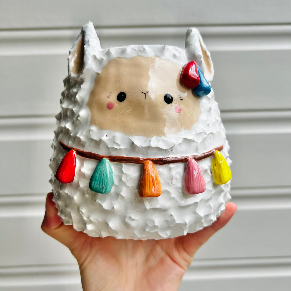LARGE tassel llama pot, photo 1 of 7