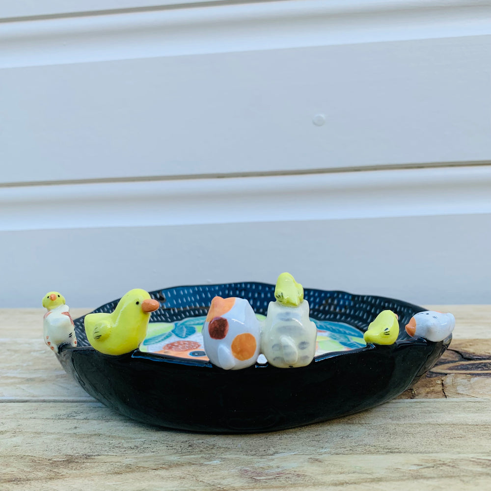 Sgraffito cat and ducky friends plate, photo 9 of 9