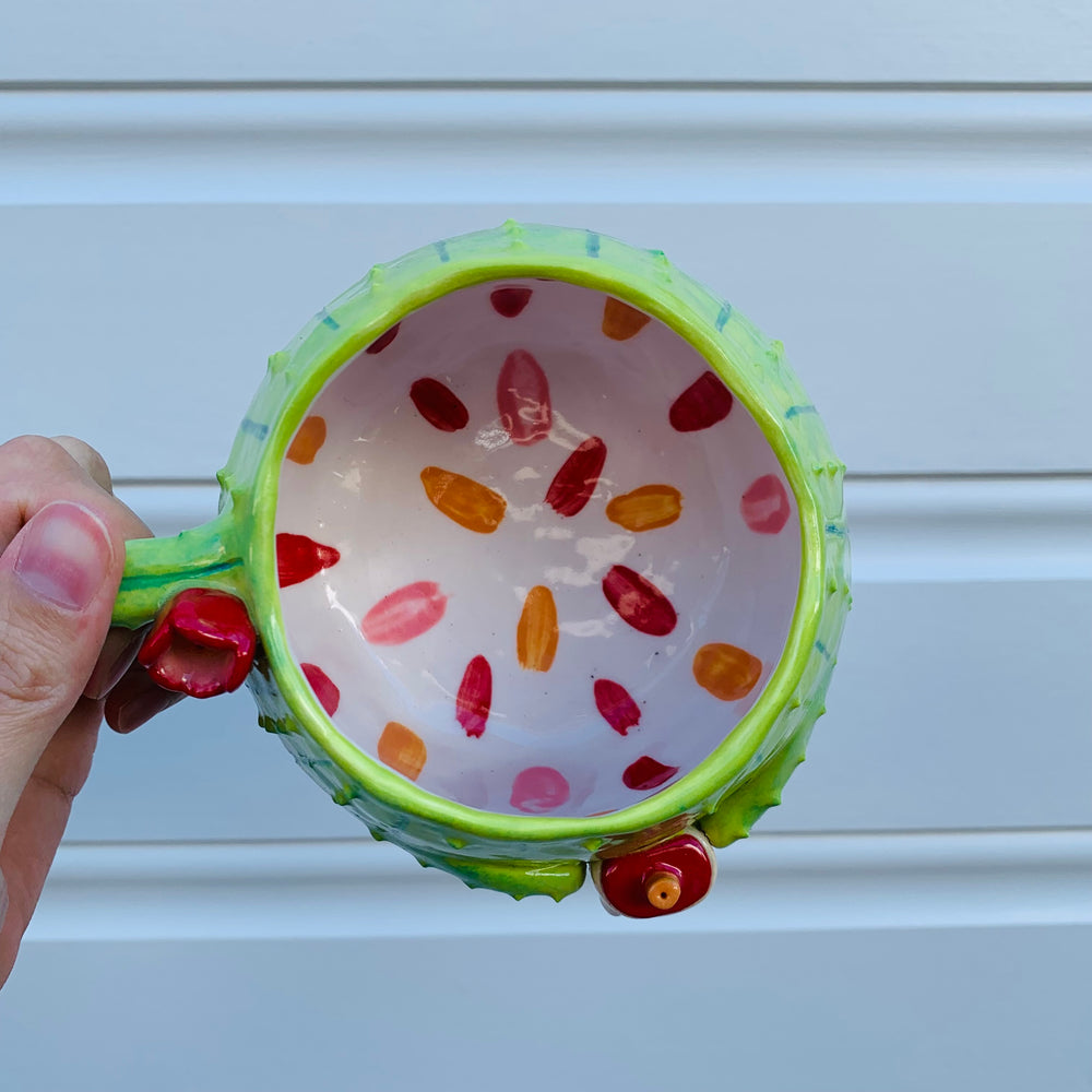 Dark green flowery cactus mug with bubble tea friend, photo 9 of 9