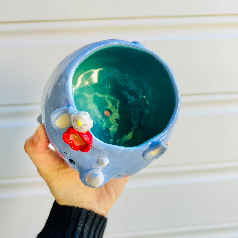 Rhino pot with egret friend, photo 5 of 5