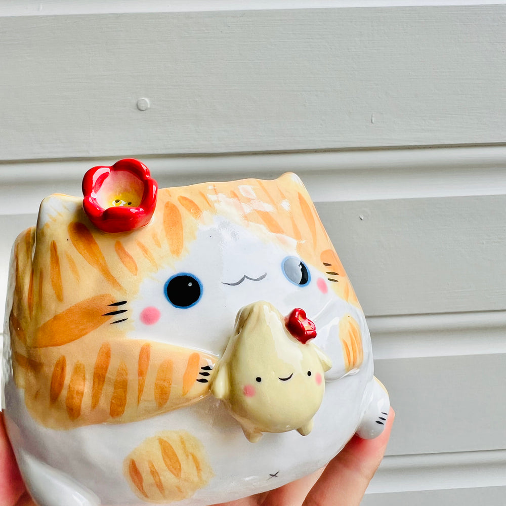 Ginger cat pot with dumpling friend, photo 2 of 6