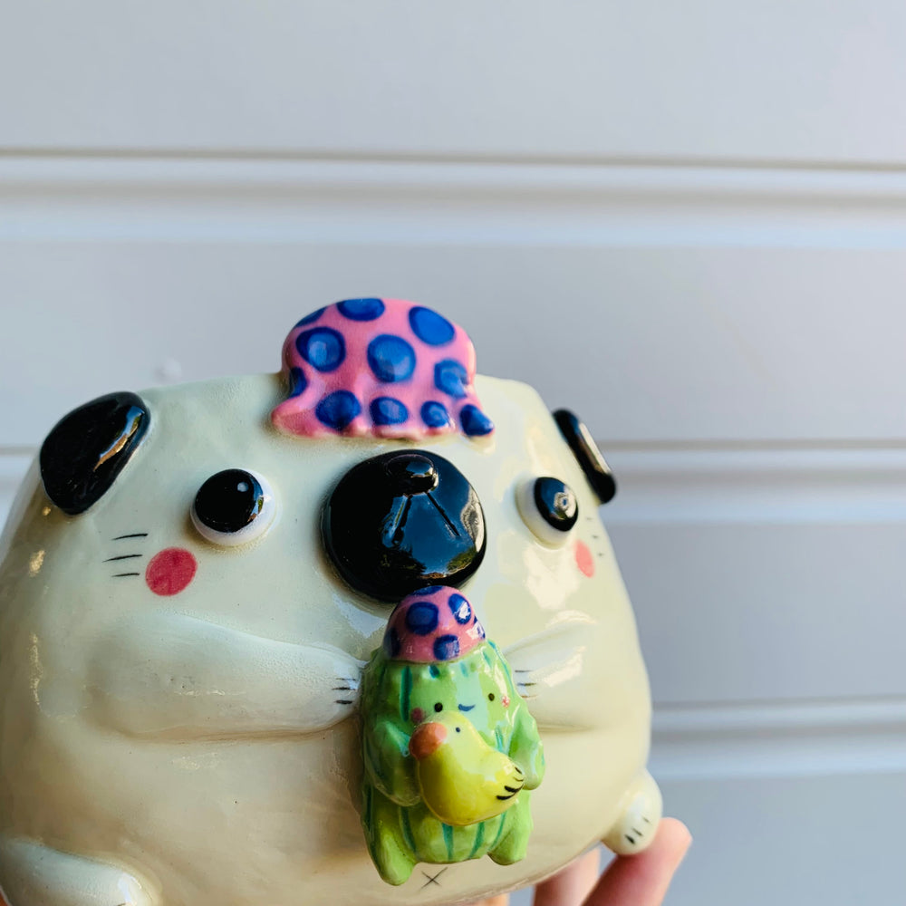 Bath time Puggo with Cactus friend pot, photo 3 of 8