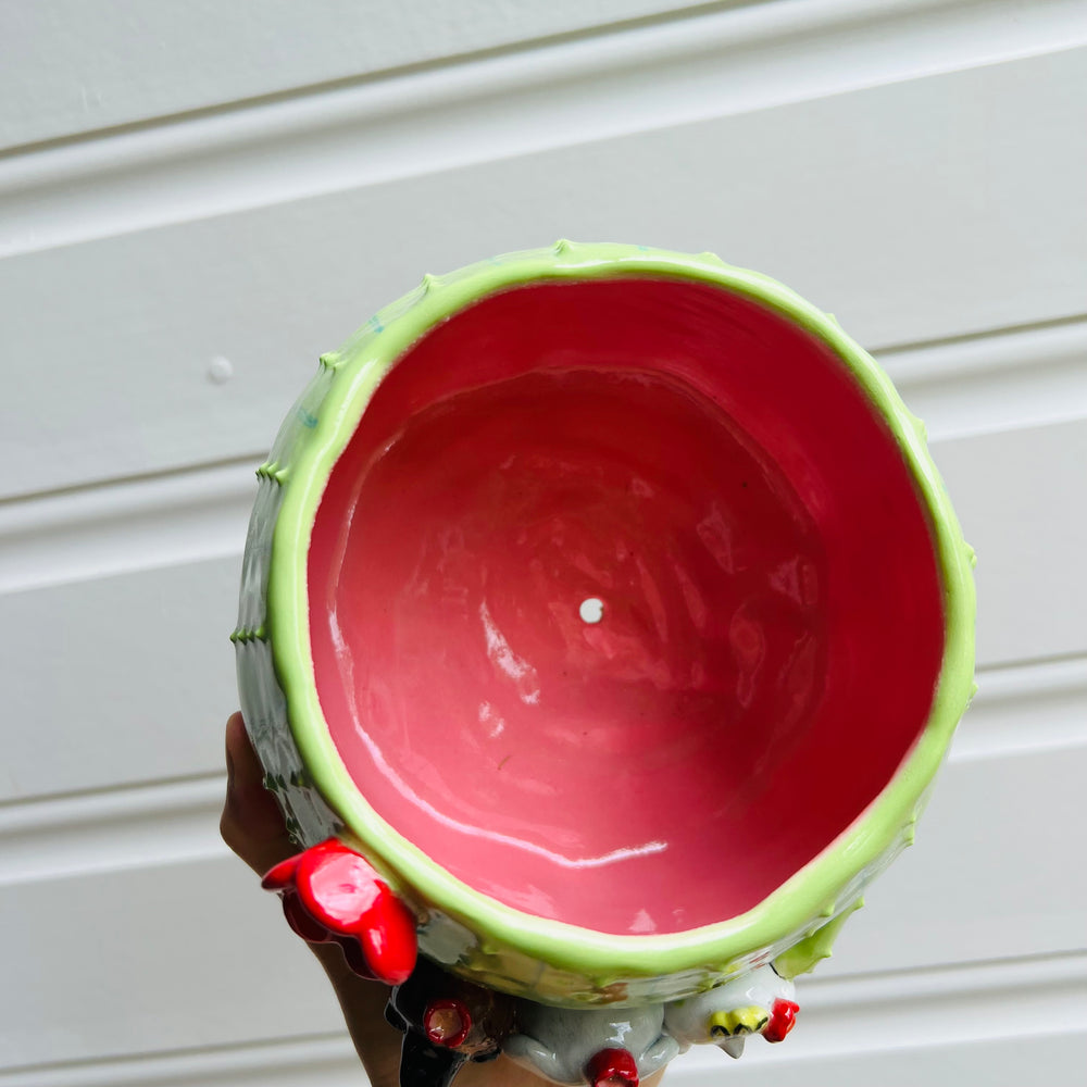LARGE flowery Cactus pot with Aussie animal friends, photo 5 of 6