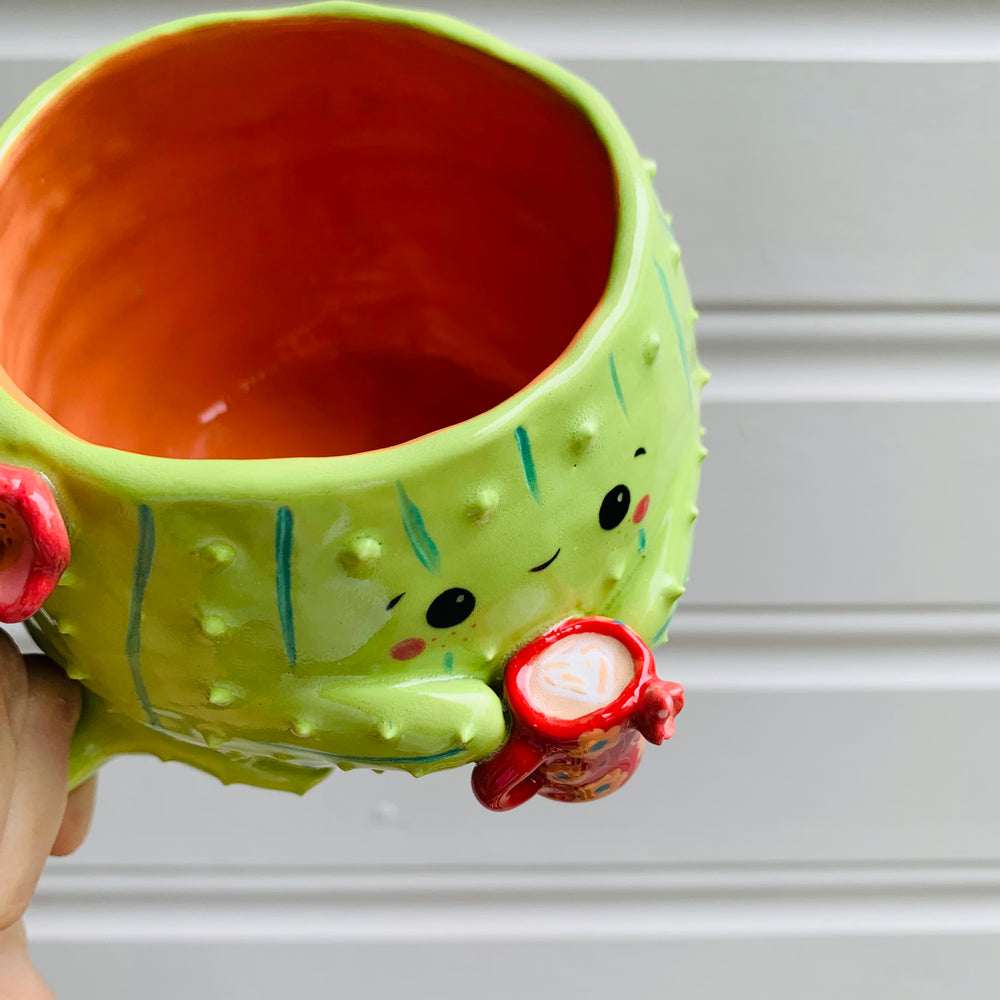 Light green CACTUS coffee pun mug with mug friend, photo 5 of 11