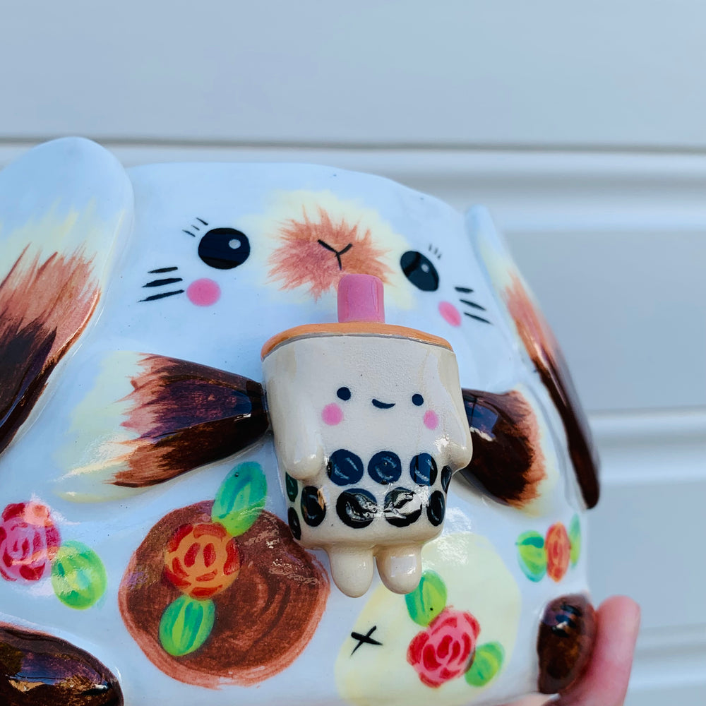 Flowery bunny with bubble tea planter, photo 7 of 9