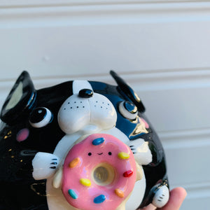 Boston terrier pot with donut friend