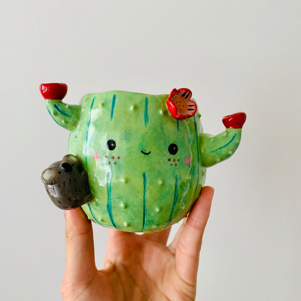 Flowery cactus pot with koala friend