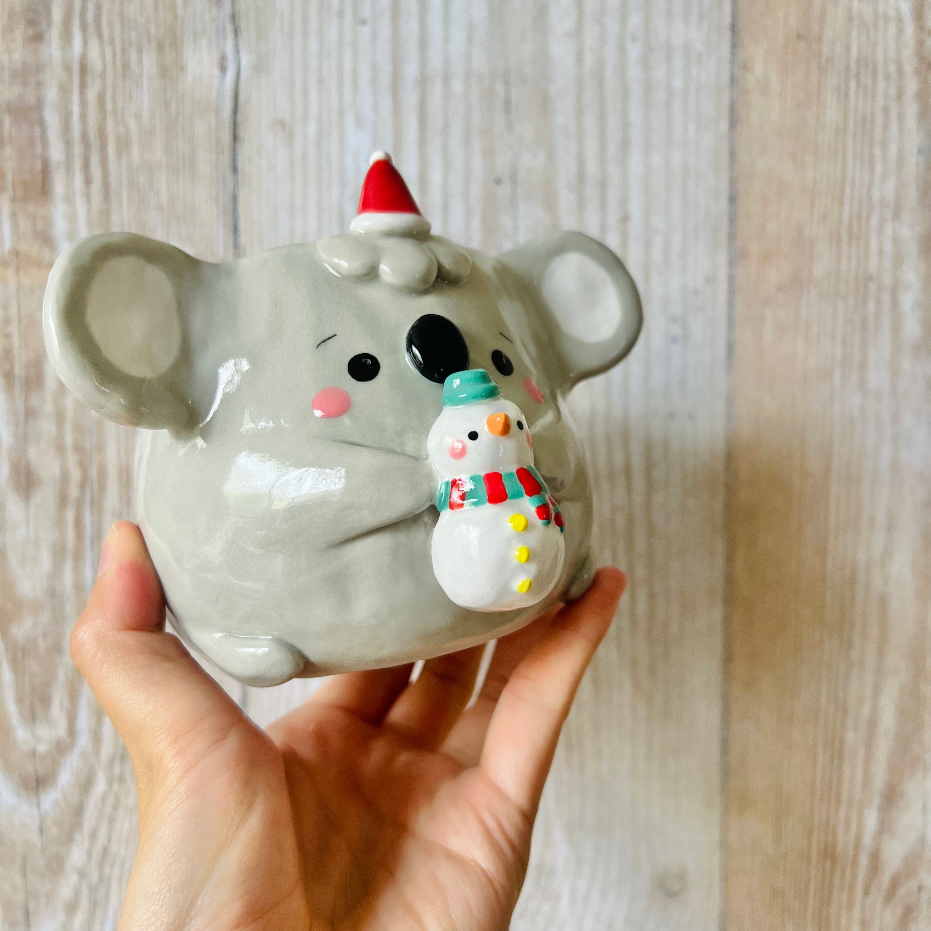 FESTIVE KOALA POT with snowman friend