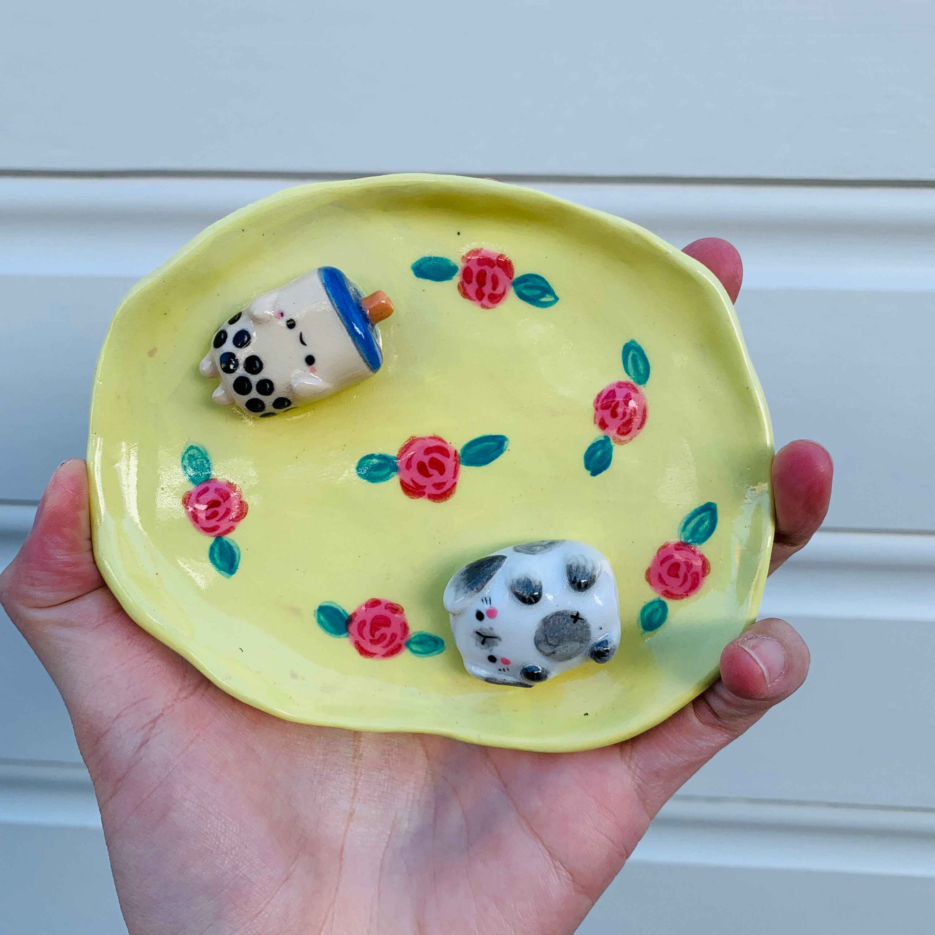 Bubble tea and bunny flowery trinket dish