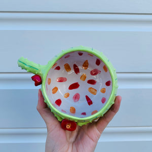 Light green flowery cactus mug with bubble tea friend