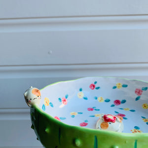 Flowery cactus bowl with cat friends