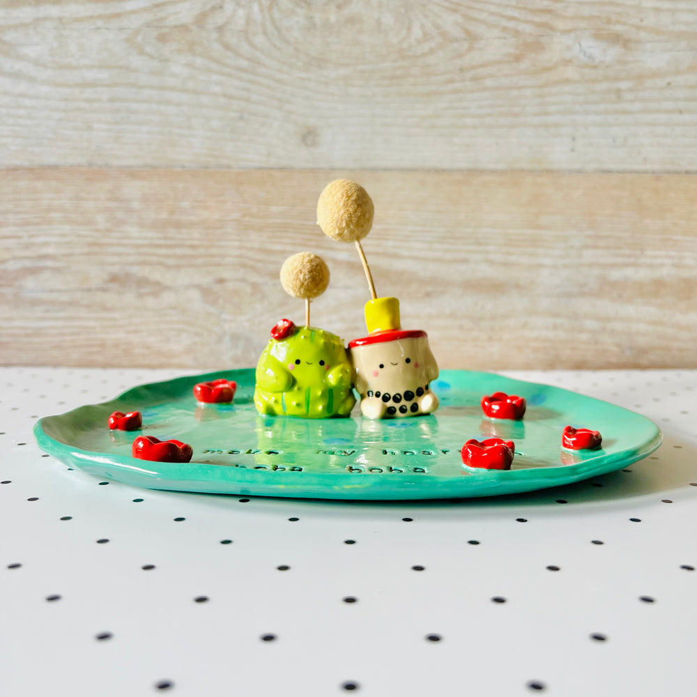 Punny cactus bubble tea vase trinket dish, photo 3 of 6