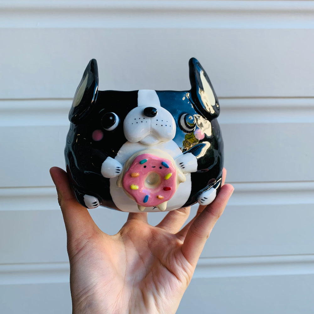 Boston terrier pot with donut friend, photo 1 of 9