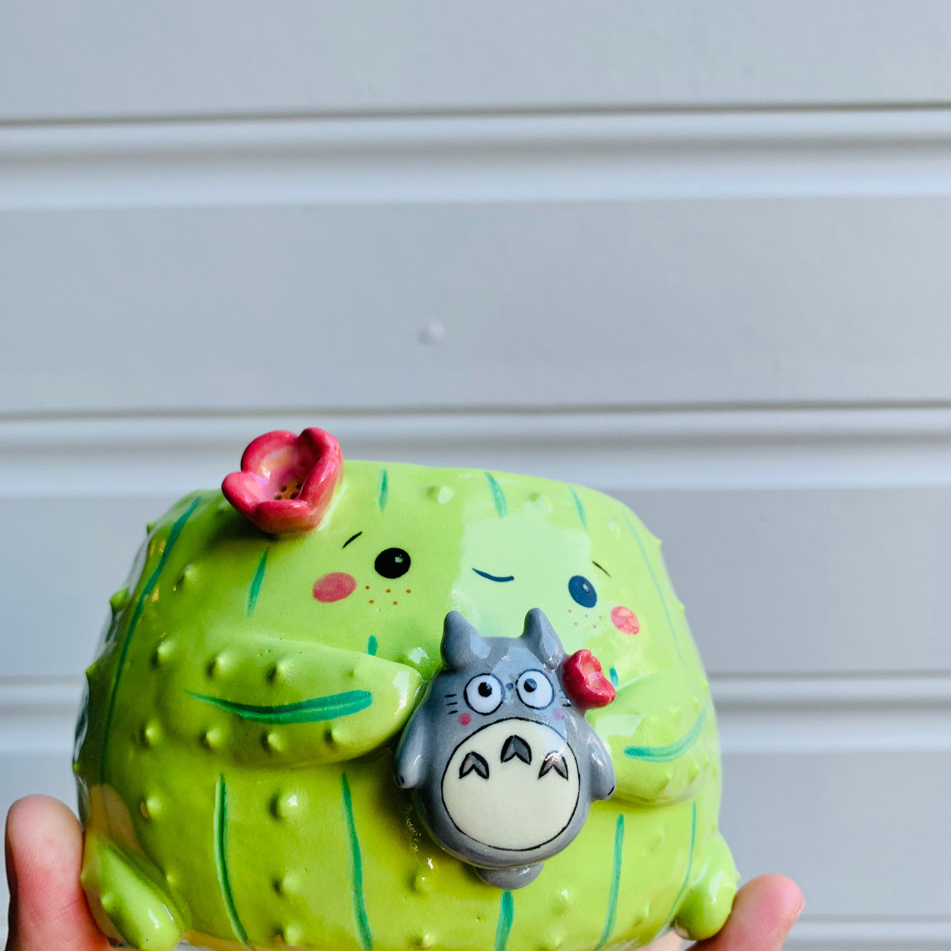 Flowery cactus pot with Totoro friend