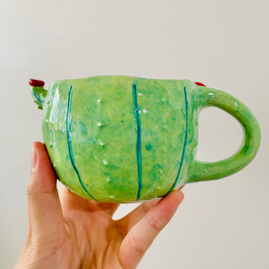 Flowery cactus mug with lady bug friend - approx. 250ml