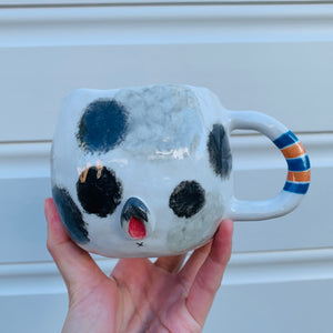 Spotty grey bunny with bubble tea mug