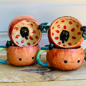 Pumpkin mug with black kitty friends