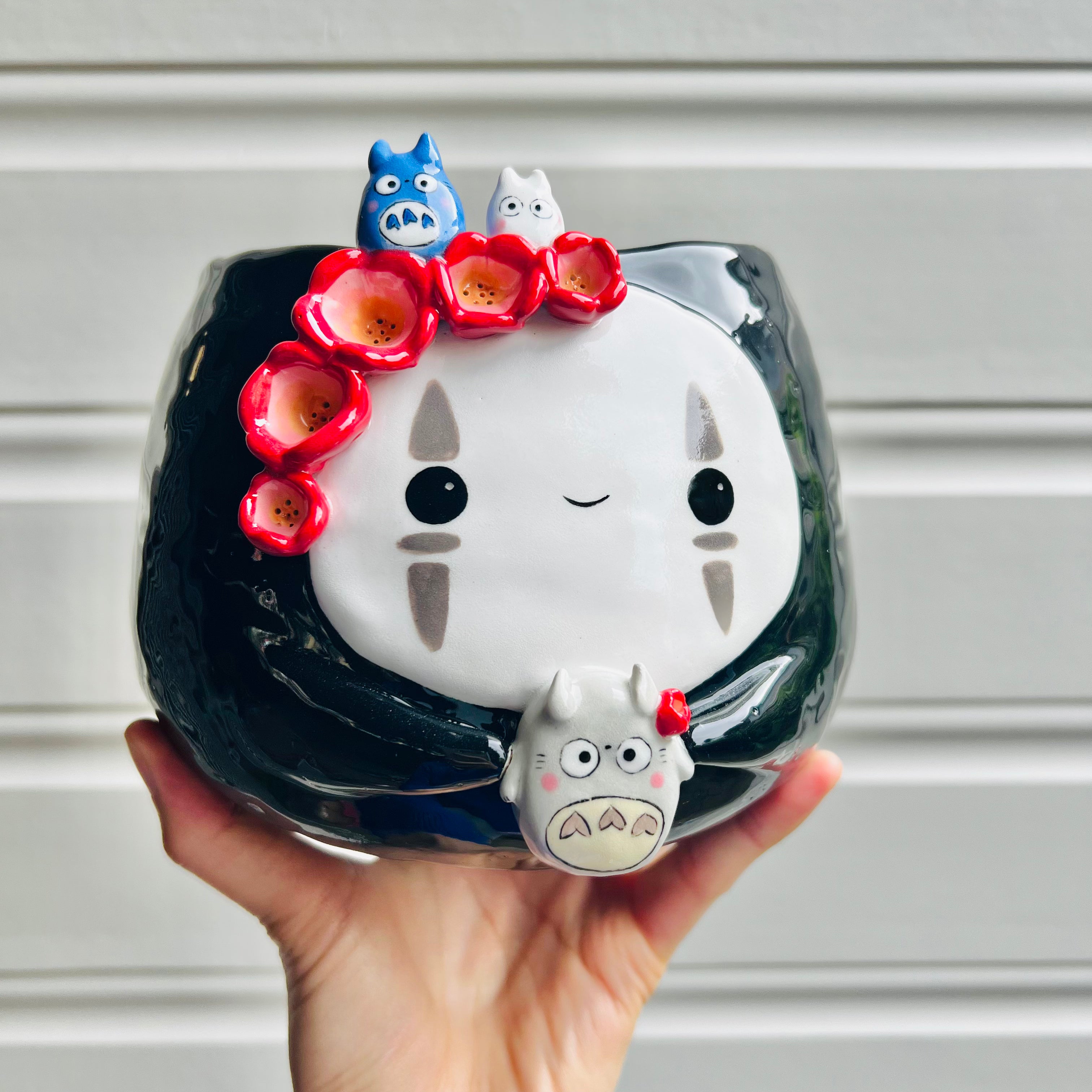 LARGE No Face pot with Totoro friends