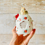 LNY WHITE FLOWERY BUNNY Tea light candle holder