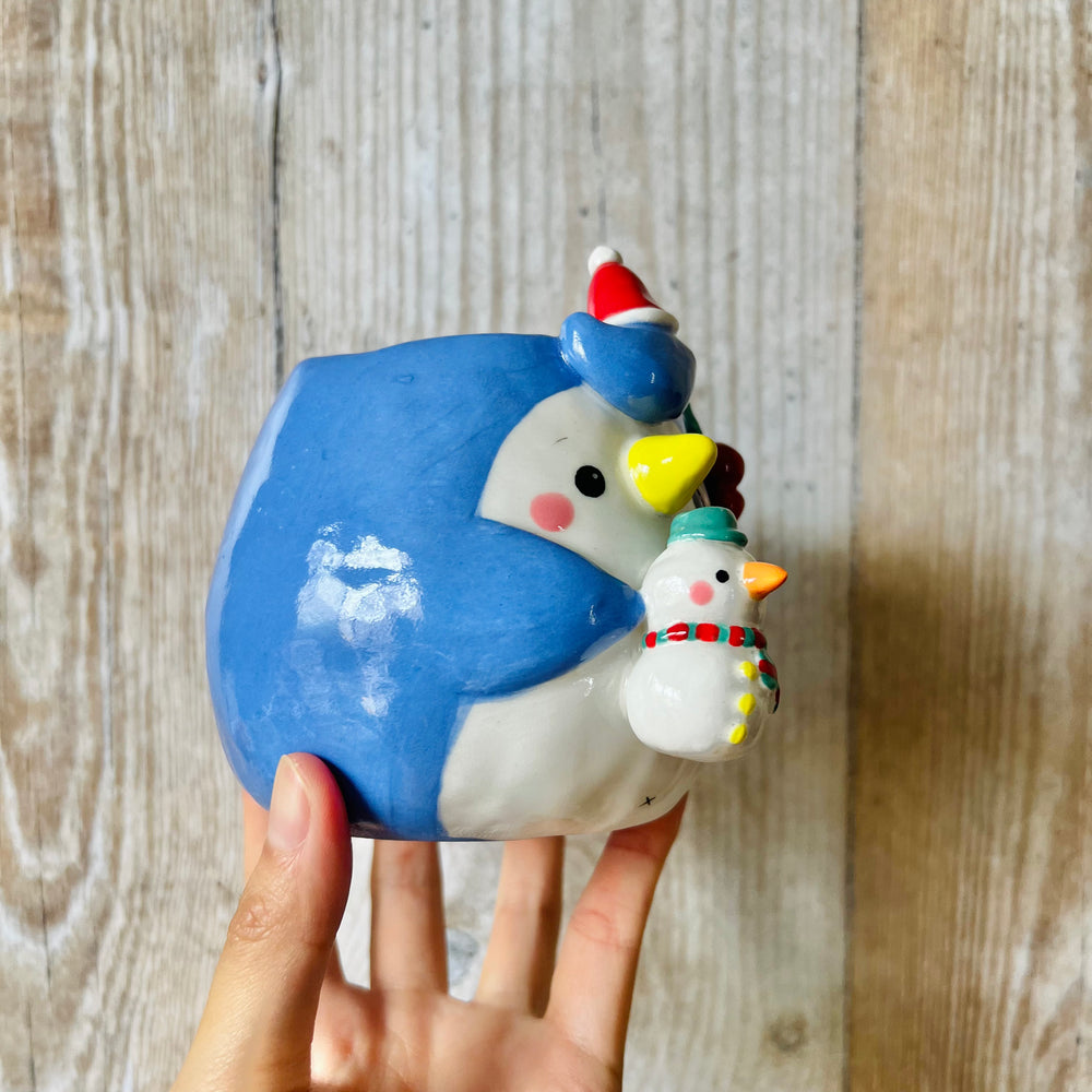 FESTIVE PENGUIN POT with snowman friend, photo 2 of 7