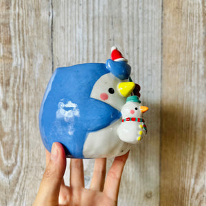 FESTIVE PENGUIN POT with snowman friend