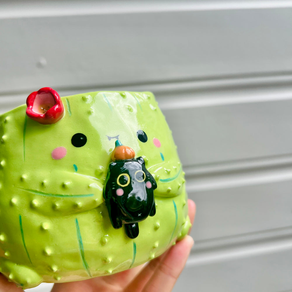 Halloween cactus pot with black cat friend, photo 6 of 6